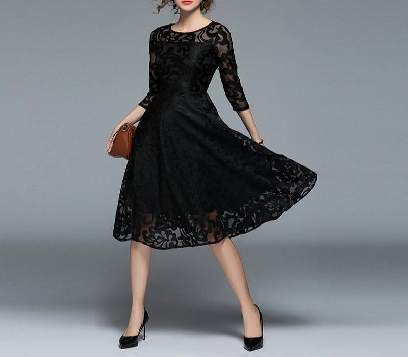 Cross-border autumn dress European clothing three-quarter sleeves slim fit dress