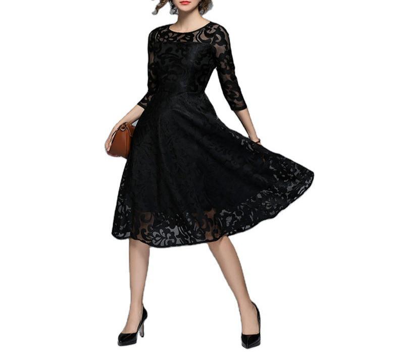 Cross-border autumn dress European clothing three-quarter sleeves slim fit dress