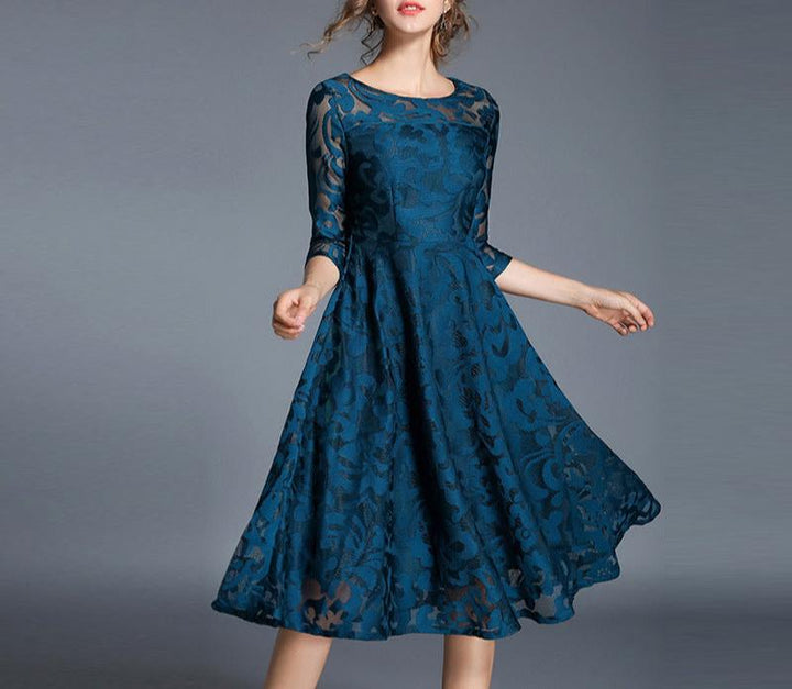 Cross-border autumn dress European clothing three-quarter sleeves slim fit dress