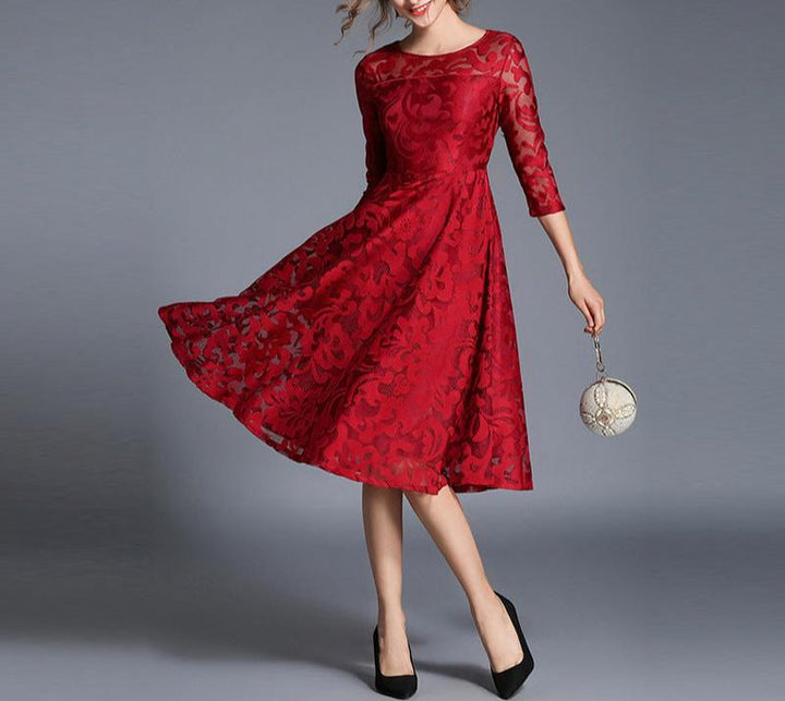 Cross-border autumn dress European clothing three-quarter sleeves slim fit dress