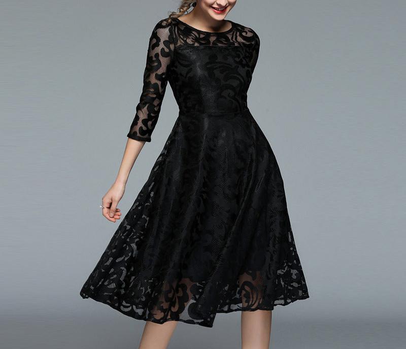 Cross-border autumn dress European clothing three-quarter sleeves slim fit dress