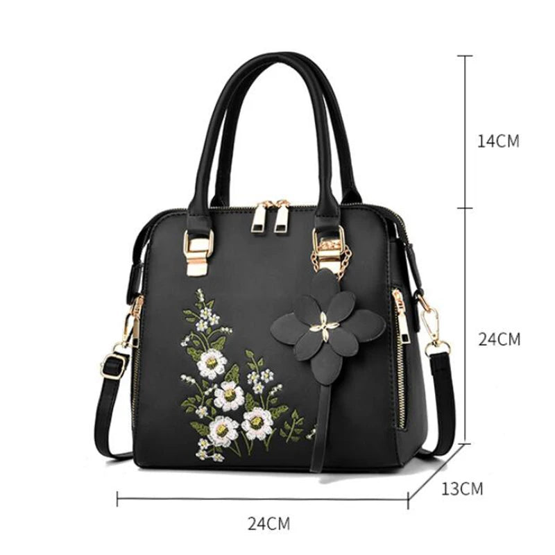 Luxury Embroidery Handbag For Women PU Leather Tassel Crossbody Bag