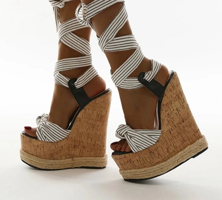 Summer Solid White Platform Wedges Sandals Women Fashion High Heels