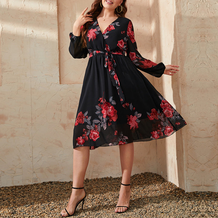 Red Floral Crisscross Wrap Midi Dress 2024