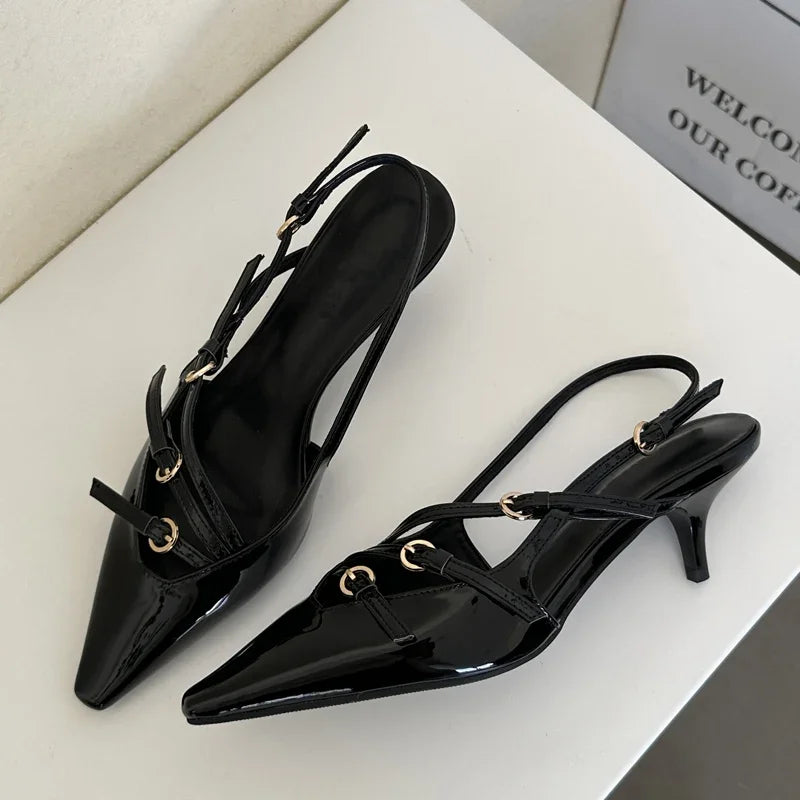 Narrow Band Buckle Strap Pumps Women Sexy Pointed Toe Heels