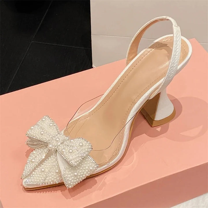 Spring Butterfly-knot PVC Transparent String Bead Women Pumps Sandals