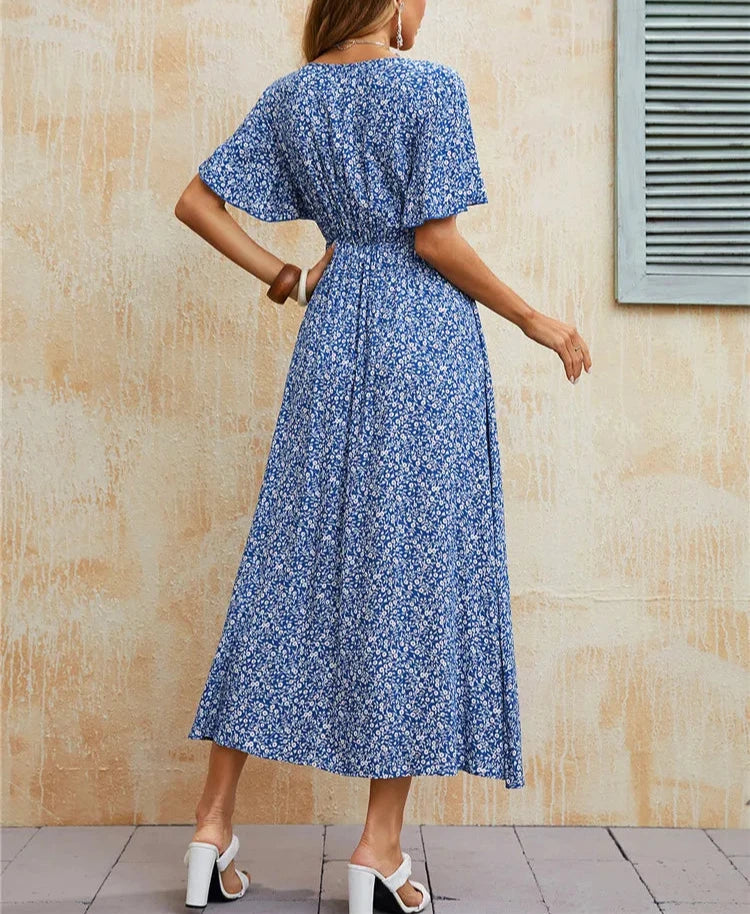 Ladies Vintage Summer Dress Women Casual Blue Beach Sundress Women 2024