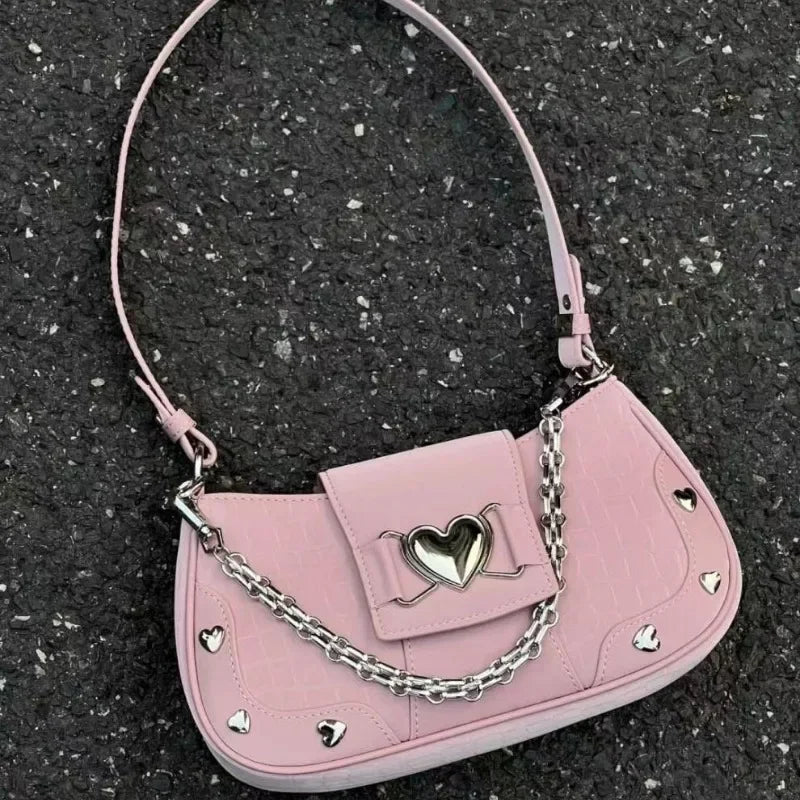 New Fashion Shoulder Bag PU Bags for Women Sweet Cool Subculture Pink