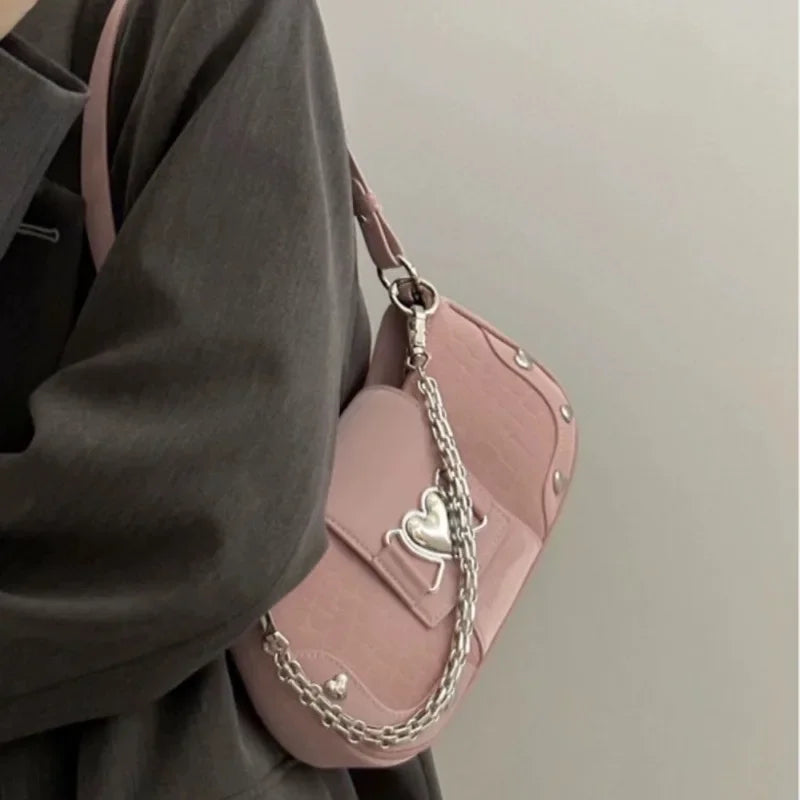 New Fashion Shoulder Bag PU Bags for Women Sweet Cool Subculture Pink