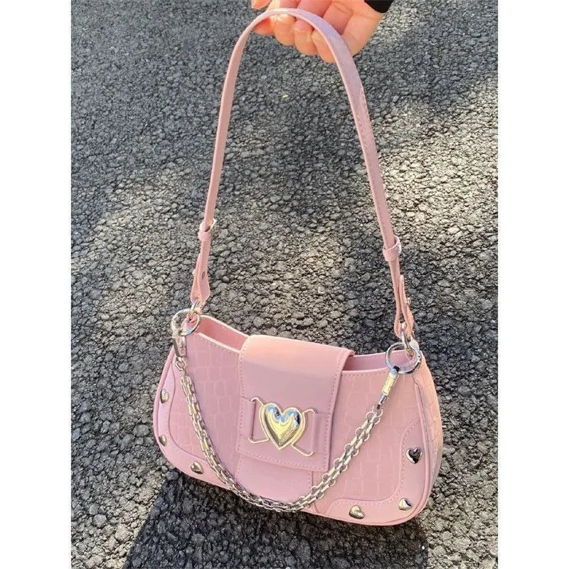 New Fashion Shoulder Bag PU Bags for Women Sweet Cool Subculture Pink