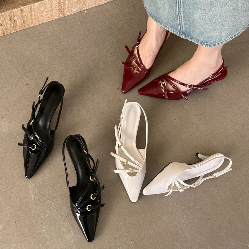 Narrow Band Buckle Strap Pumps Women Sexy Pointed Toe Heels