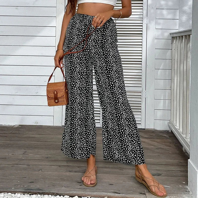 Summer 2024 Ladies Polka Dots Trousers Femme Wide Leg