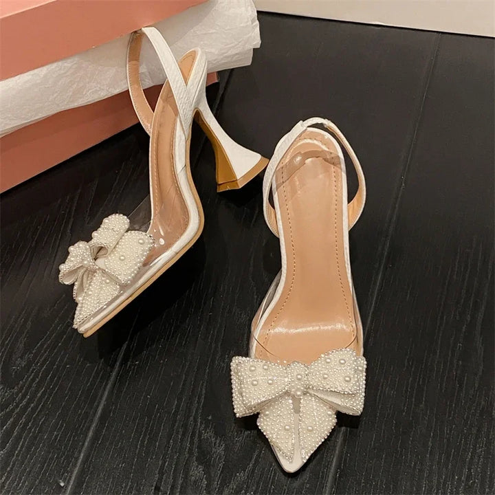 Spring Butterfly-knot PVC Transparent String Bead Women Pumps Sandals