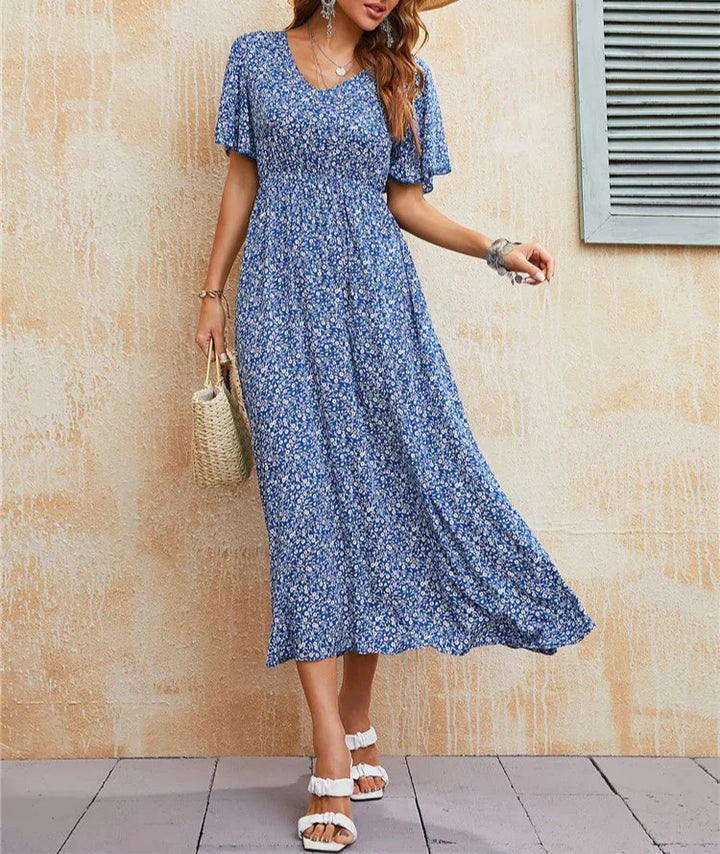 Ladies Vintage Summer Dress Women Casual Blue Beach Sundress Women 2024