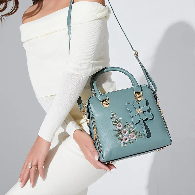 Luxury Embroidery Handbag For Women PU Leather Tassel Crossbody Bag