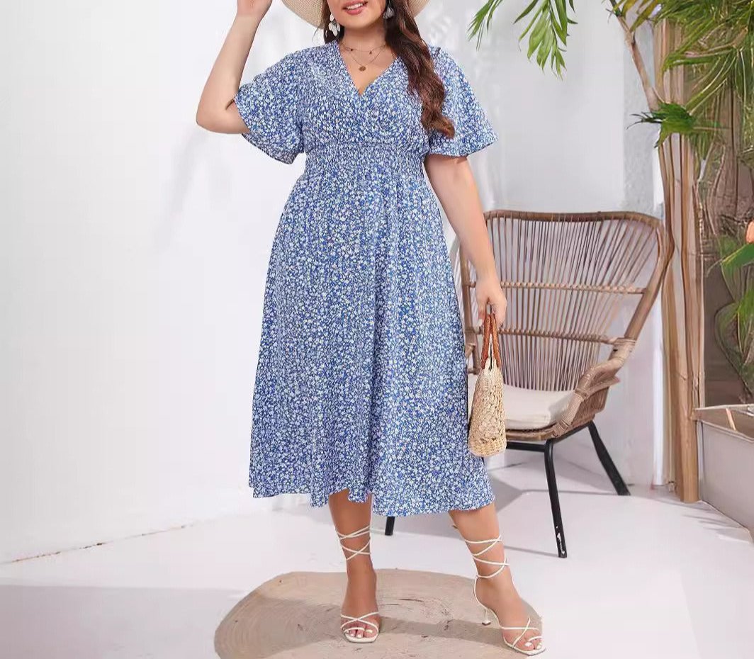 Ladies Vintage Summer Dress Women Casual Blue Beach Sundress Women 2024