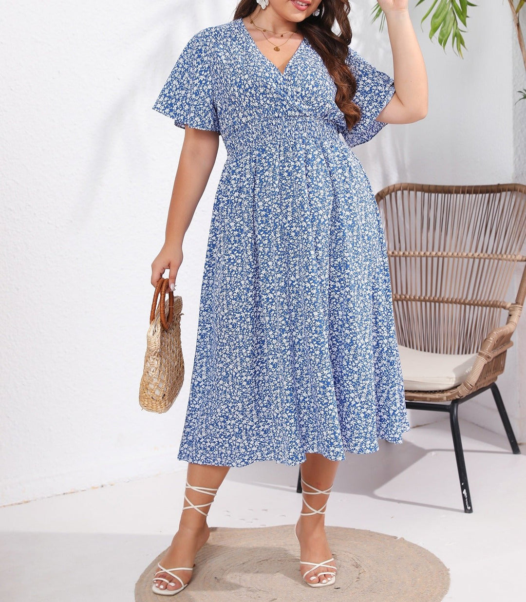 Ladies Vintage Summer Dress Women Casual Blue Beach Sundress Women 2024